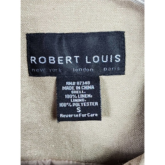 Vintage 90s Robert Louis Gold Shimmer Khaki Trendsetter Linen Jacket S - Picture 5 of 6